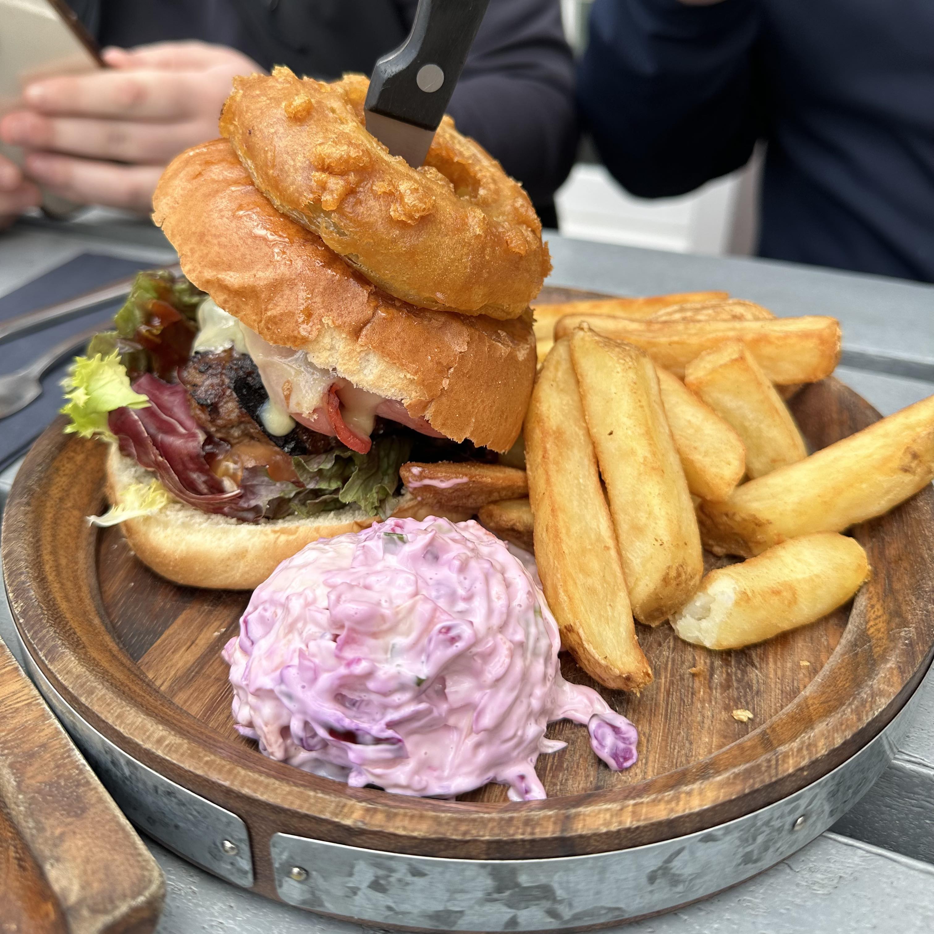 Burger, chips and coleslaw at The Bristol Trader